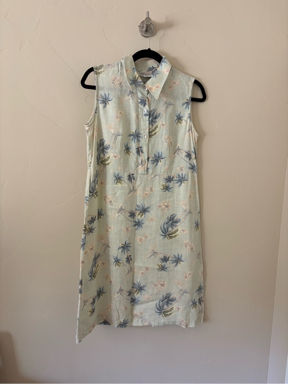 Match Sleeveless Collared Floral Shift Dress - Pale Mint with Blue size 4-6